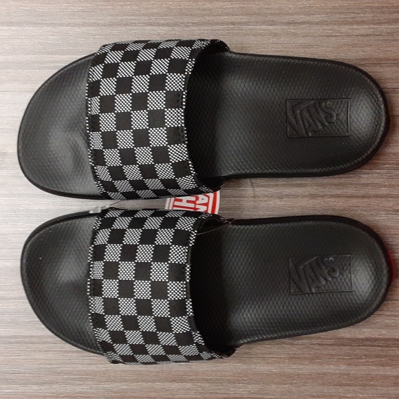 🎒 2/$30 👟 Vans Range Youth Slide Sandals Checker Dot Black Sz 3 NWT - Picture 7 of 9
